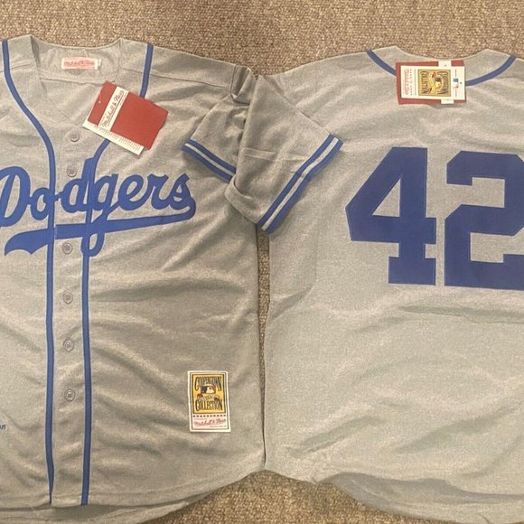 Mitchell & Ness Gray and Blue Jackie Robinson Dodgers Jersey - Picture 1 of 5